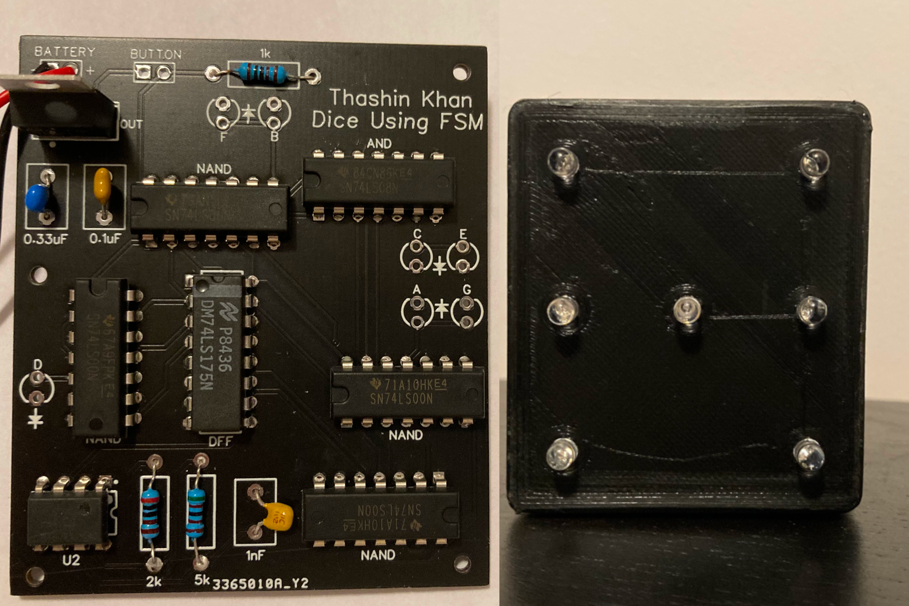 PCB for a FSM dice, and a 3D printed enclosure